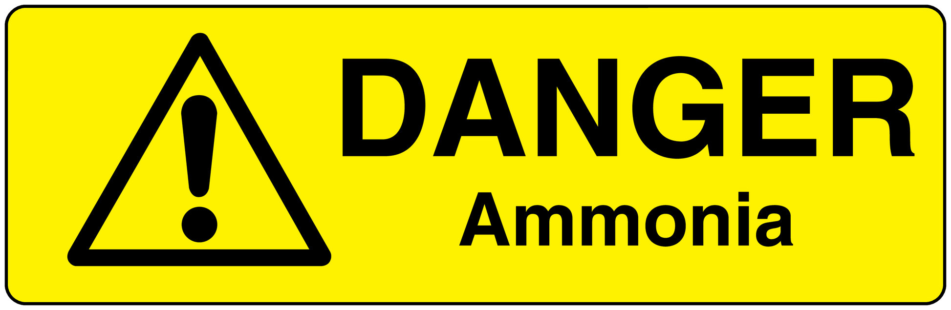 Danger Ammonia sticker with yellow hazard triangle and exclamation, plus “DANGER” text