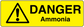 Danger Ammonia sticker with yellow hazard triangle and exclamation, plus “DANGER” text