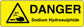 Danger warning sticker: black triangle, 'DANGER', and 'Sodium Hydrosulphide' text