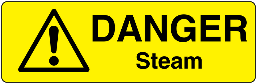 Yellow hazard steam sticker with black triangle and DANGER Steam text