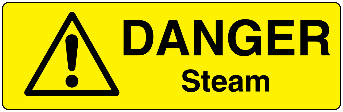 Yellow hazard steam sticker with black triangle and DANGER Steam text