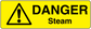 Yellow hazard steam sticker with black triangle and DANGER Steam text