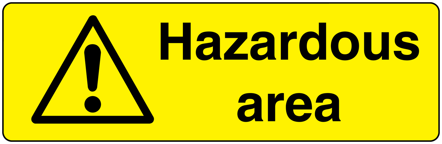Yellow hazardous area sticker with black warning triangle and exclamation mark
