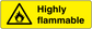 Yellow highly flammable warning sticker with black triangle and text