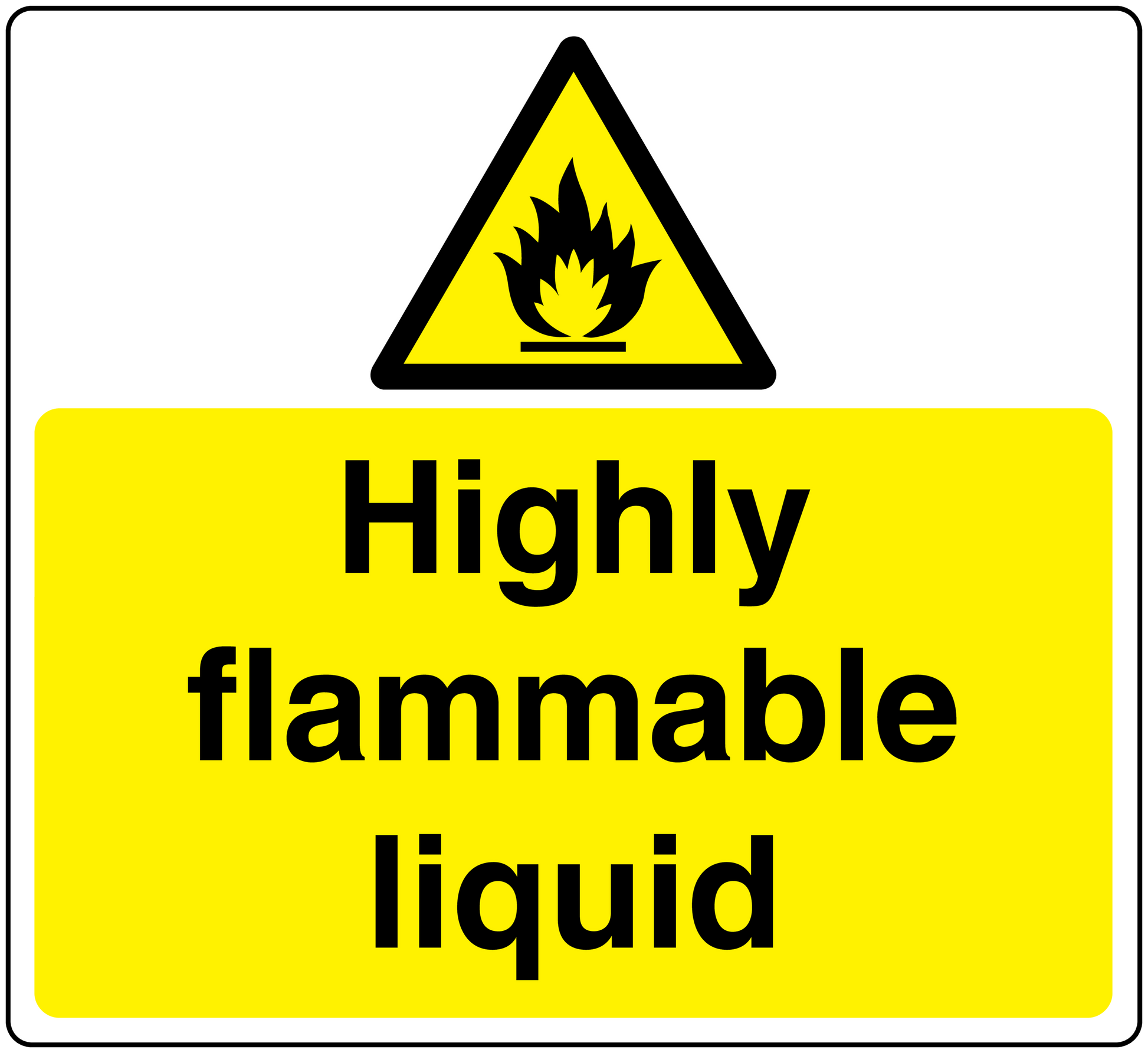 Highly flammable liquid hazard sticker with yellow triangle and flame icon