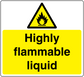 Highly flammable liquid hazard sticker with yellow triangle and flame icon