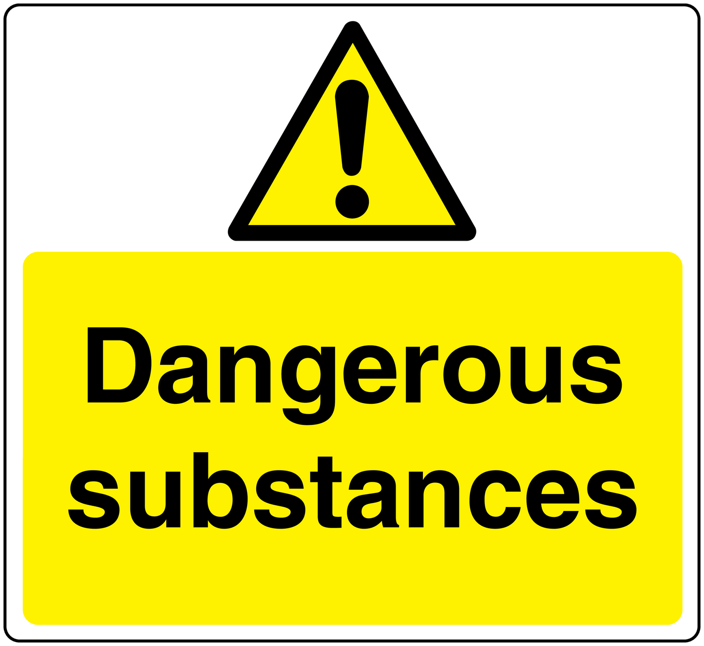 Dangerous substances warning sticker with yellow sign and black exclamation triangle