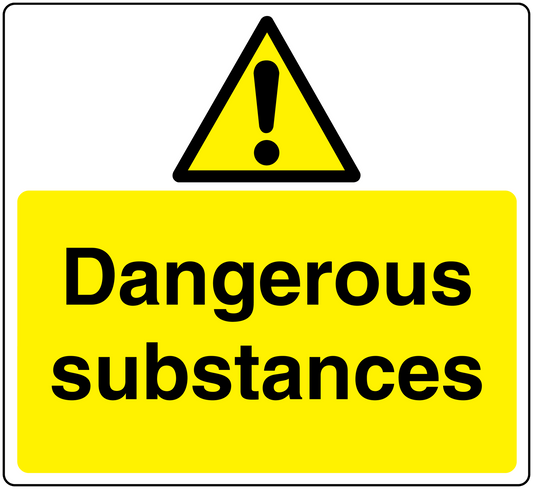 Dangerous substances warning sticker with yellow sign and black exclamation triangle