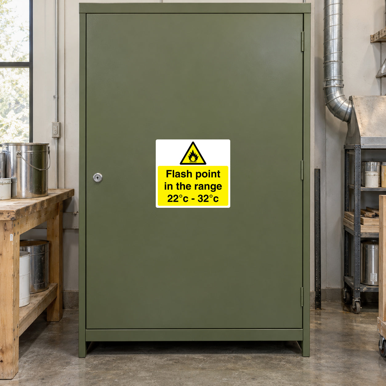 Warning flash point in the range 22°C–32°C hazard label sticker