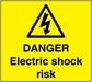 Yellow warning sticker with black triangle and 'DANGER Electric shock risk' text