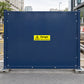 Yellow warning rectangle sticker reading Danger: Deep excavations, on a blue panel