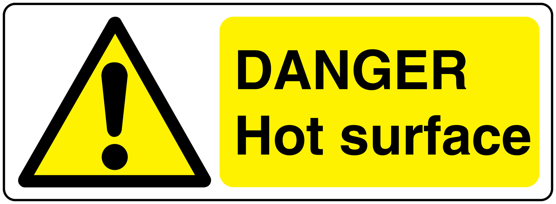 Danger Hot Surface warning sticker with yellow label and caution triangle icon