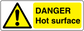 Danger Hot Surface warning sticker with yellow label and caution triangle icon