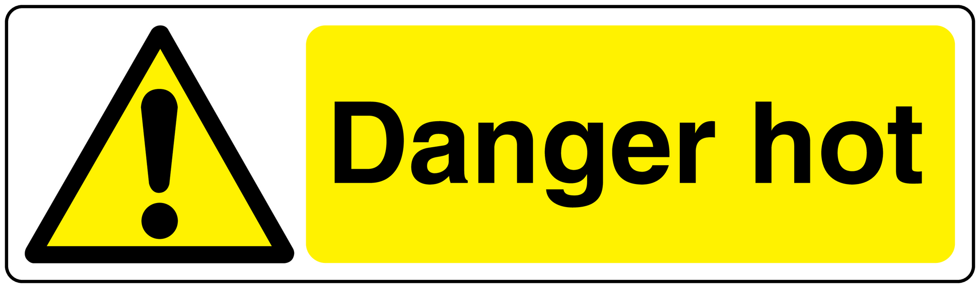 Danger hot warning sticker with yellow triangle and exclamation mark