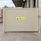Danger fork truck operating warning sticker, small yellow caution label on beige panel