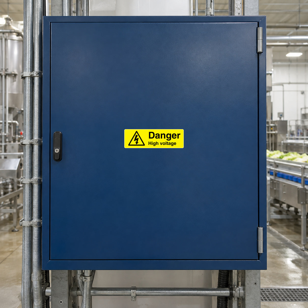 Danger high voltage warning sticker with black lightning triangle on yellow