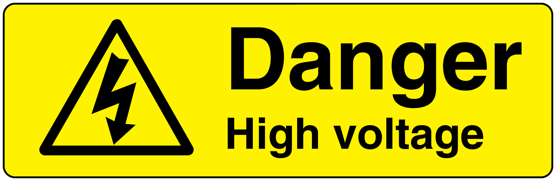 High-voltage warning sticker: yellow with black hazard triangle and 'Danger High voltage'.