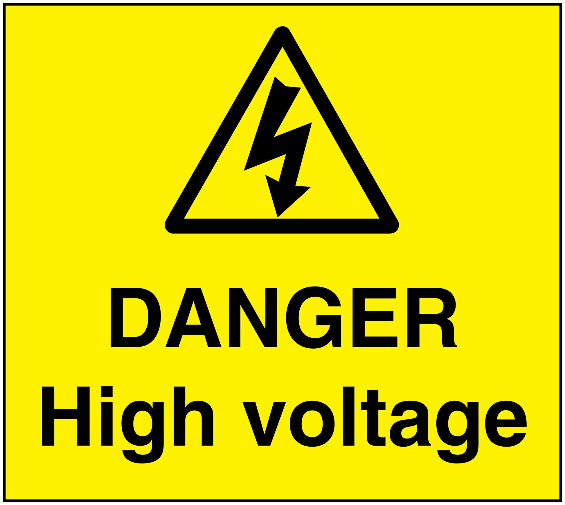 Yellow danger high voltage warning sticker with black lightning triangle and DANGER text