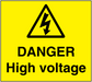 Yellow danger high voltage warning sticker with black lightning triangle and DANGER text