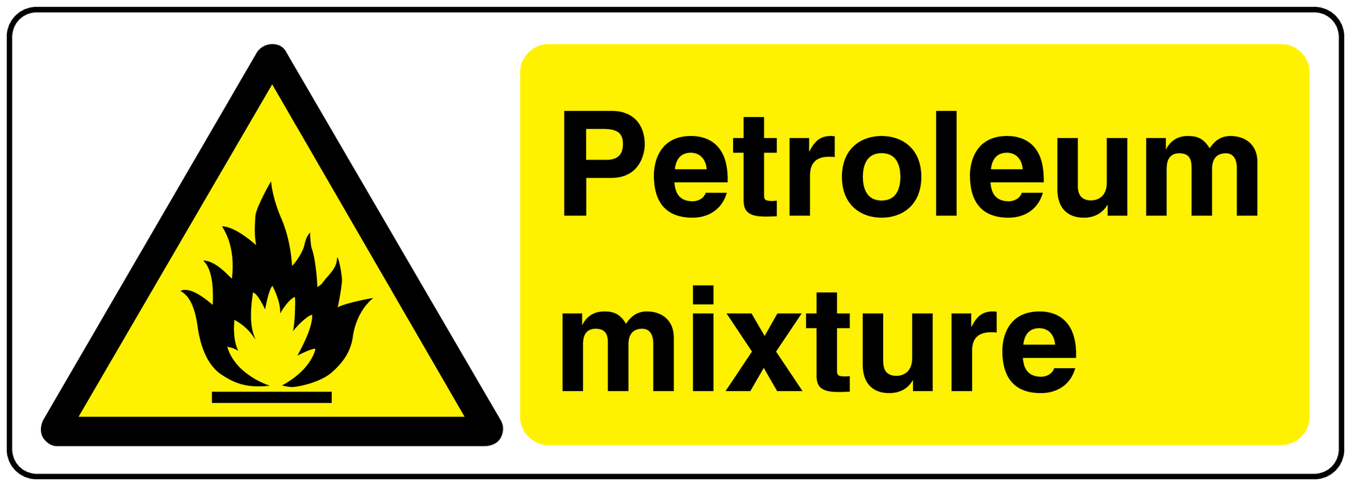 Danger Petroleum Mixture warning sticker with flame hazard symbol and yellow text