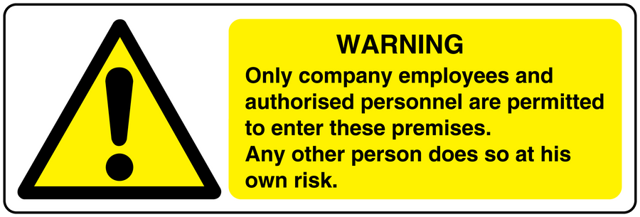 Warning sticker with yellow sign and text: Only company employees authorized to enter.