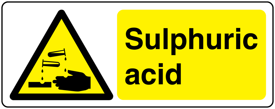 Sulphuric acid hazard sticker with yellow label and warning triangle symbol