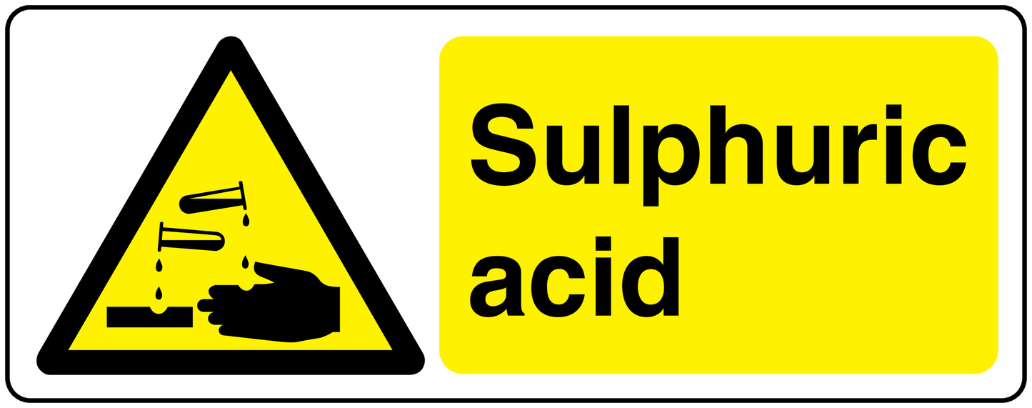 Sulphuric acid hazard sticker with yellow label and warning triangle symbol