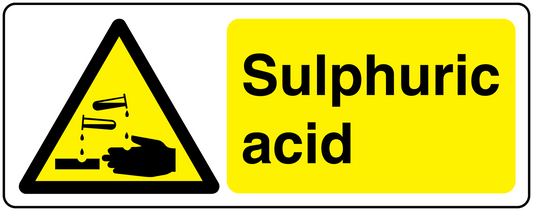 Sulphuric acid hazard sticker with yellow label and warning triangle symbol