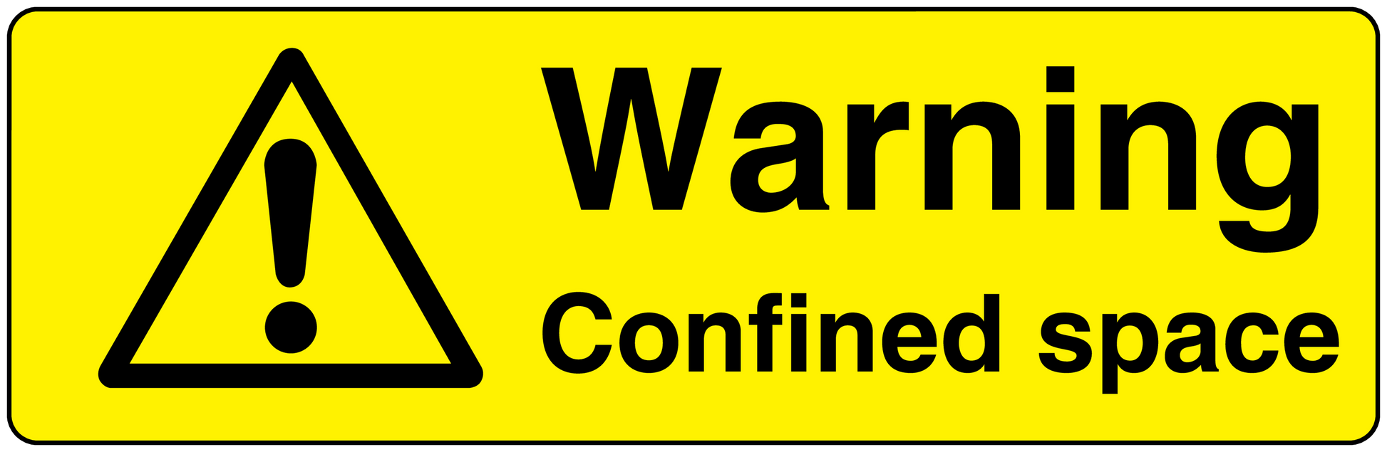 Warning confined space sticker: yellow label with black triangle and warning text