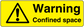Warning confined space sticker: yellow label with black triangle and warning text