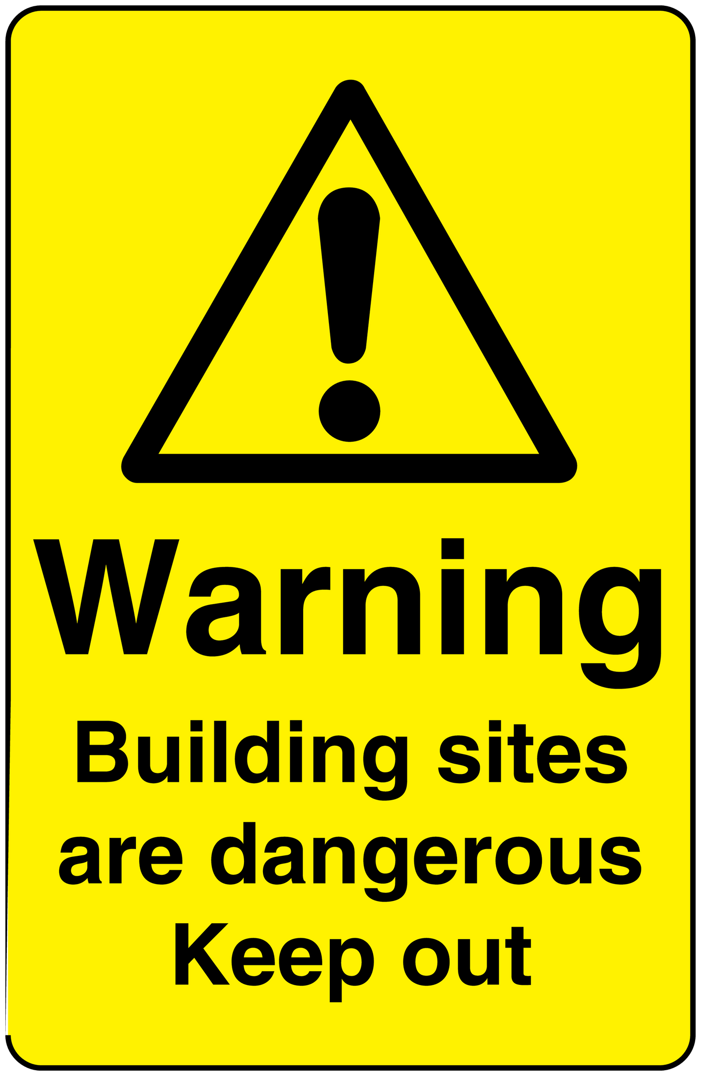 Yellow warning sticker with black triangle exclamation and 'Keep out' text