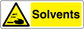 Danger solvents sticker with yellow hazard triangle and word Solvents on yellow panel