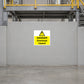 Danger overhead hazard sticker with yellow warning triangle and black text