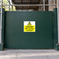 Warning sticker with yellow triangle and text: DANGER Men working overhead