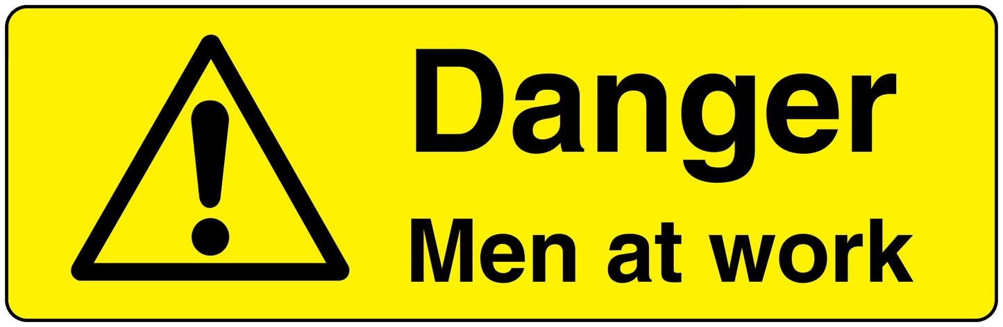 Warning "Danger Men at work" sticker with hazard triangle symbol