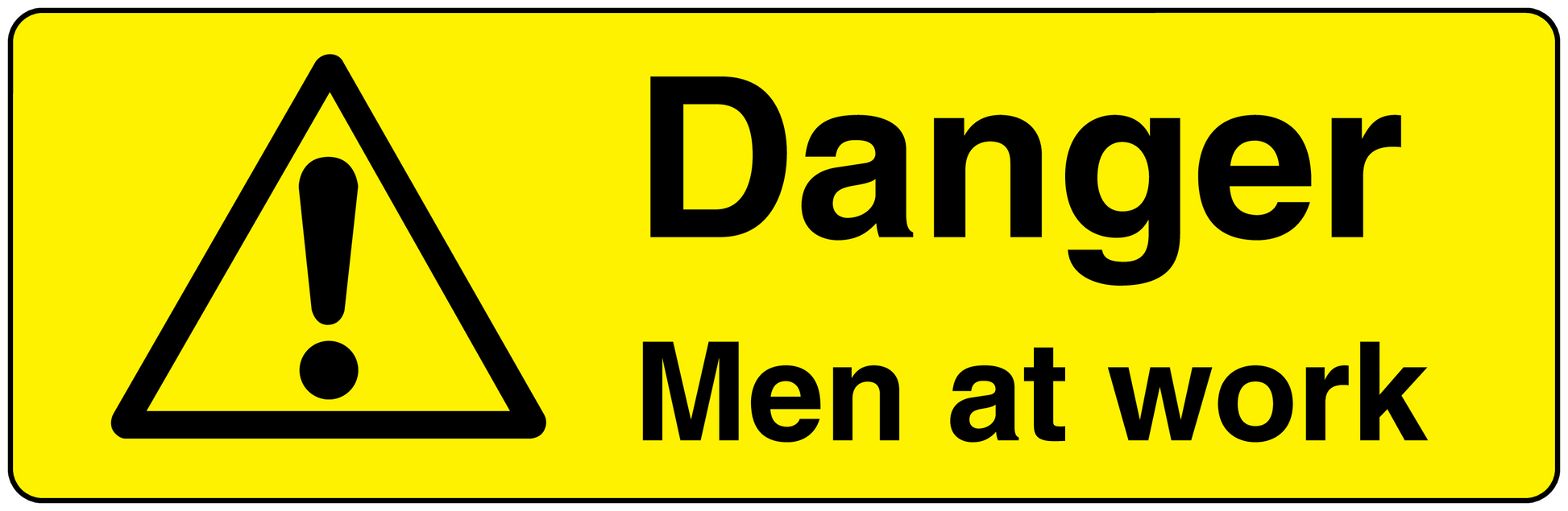 Warning "Danger Men at work" sticker with hazard triangle symbol