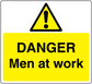 Rectangle sticker with yellow warning sign, black triangle exclamation, “DANGER Men at work”