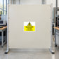 Safety danger sticker with yellow triangle and text “DANGER Live test in progress”