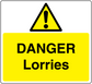 Danger warning sticker with yellow panel and black “DANGER Lorries” text