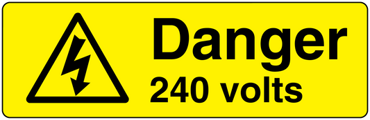 Danger 240 volts warning sticker with lightning bolt triangle