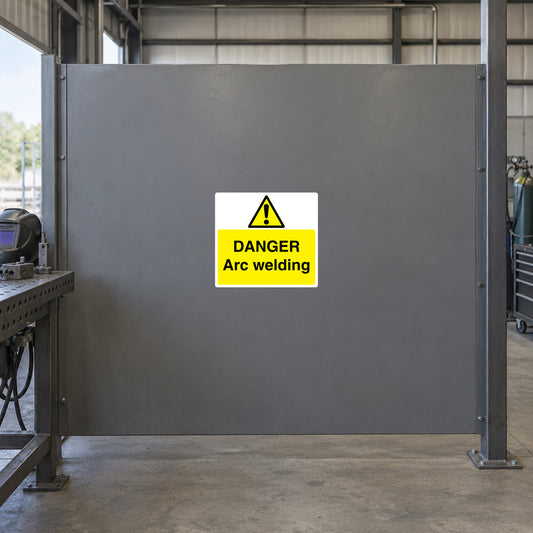 Danger arc welding sticker with yellow warning triangle and “DANGER Arc welding” text
