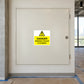 Danger asbestos removal in progress sticker, yellow warning triangle and bold text