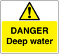 Danger Deep Water warning sticker, yellow with black exclamation triangle and text