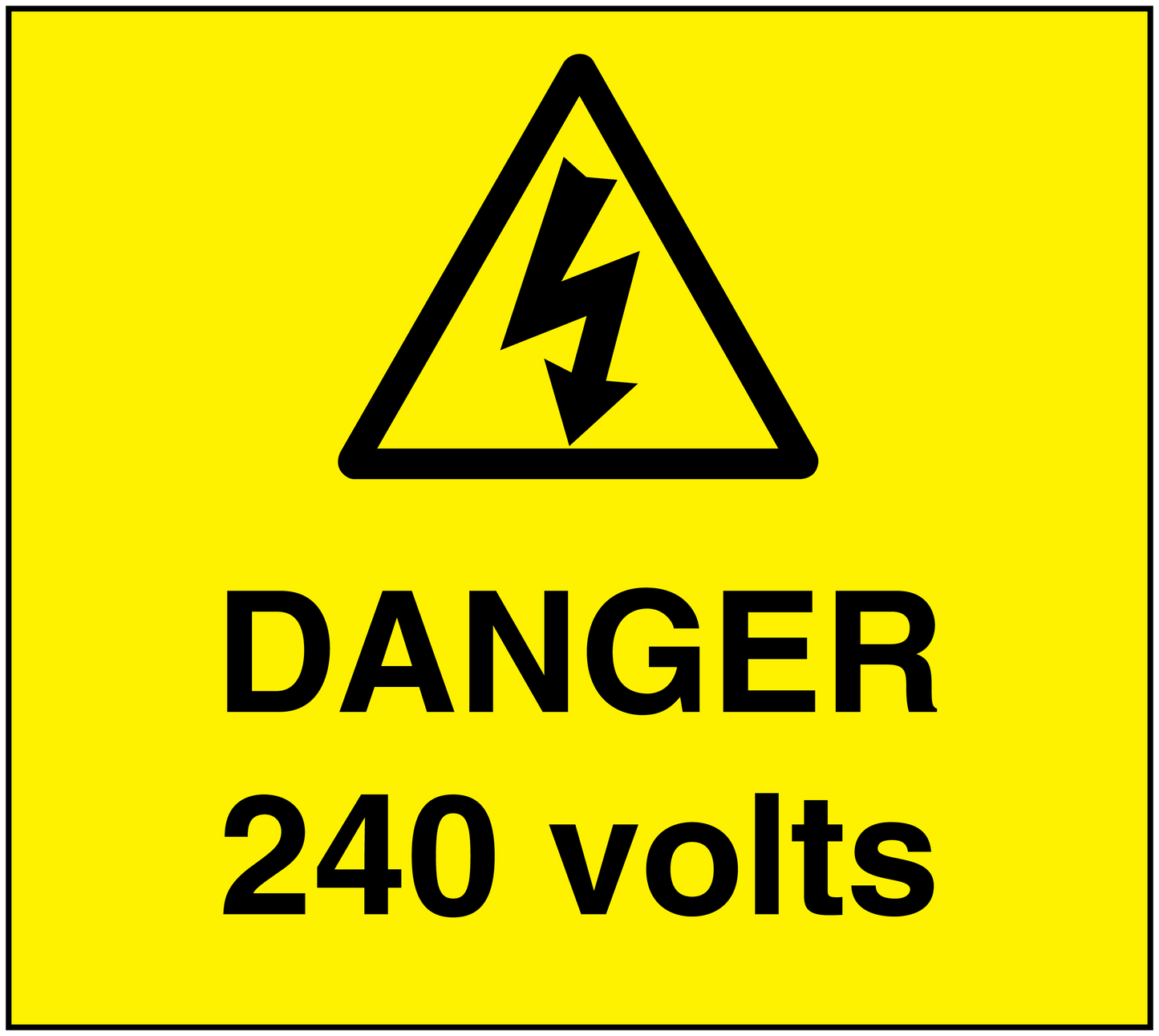 Danger 240 Volts rectangular warning sticker with lightning symbol and bold text