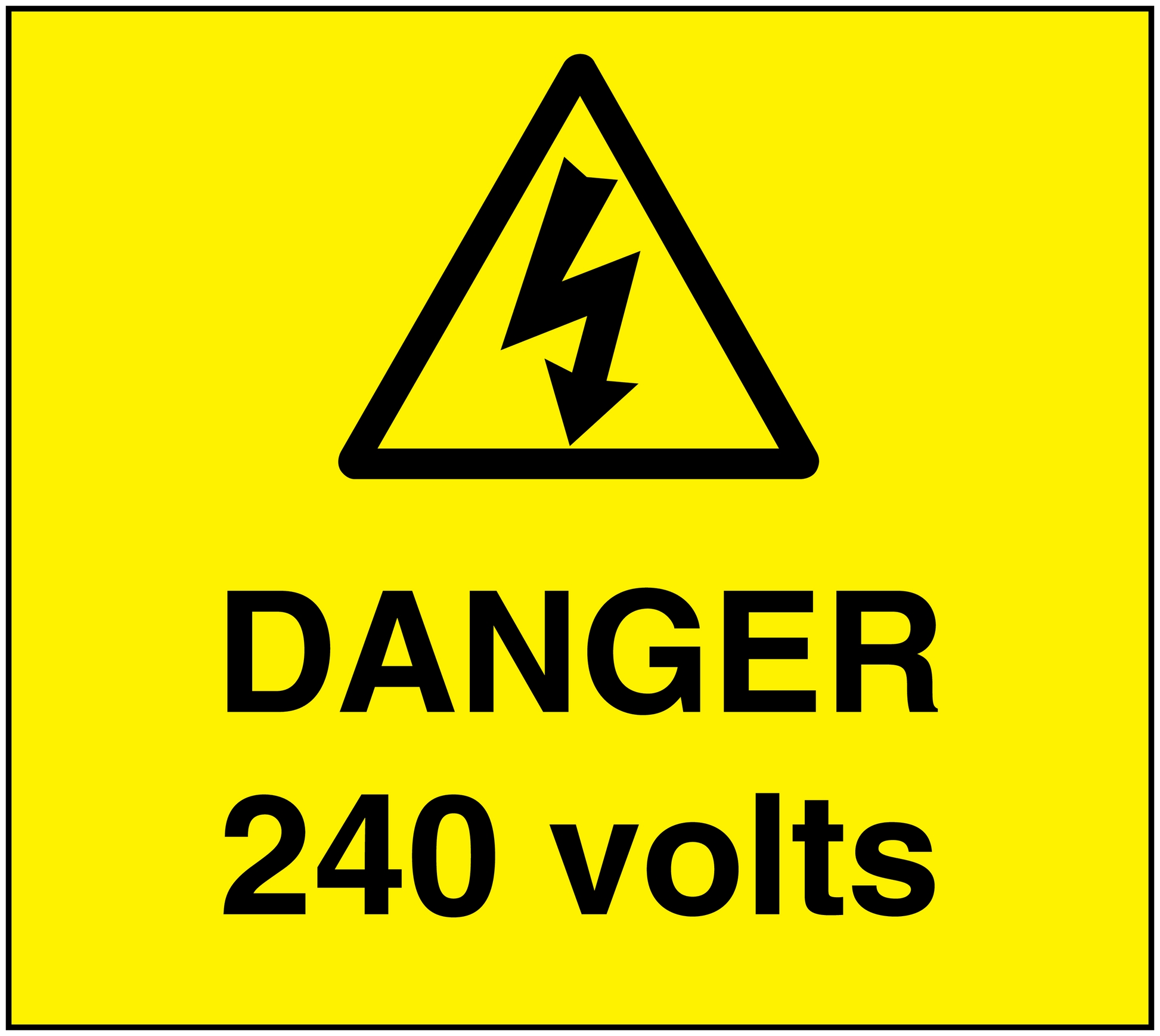 Danger 240 Volts rectangular warning sticker with lightning symbol and bold text