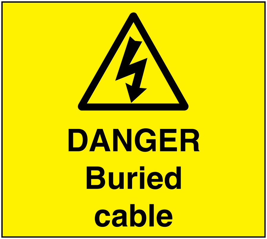 Yellow danger buried cable warning sticker with black triangle and DANGER text