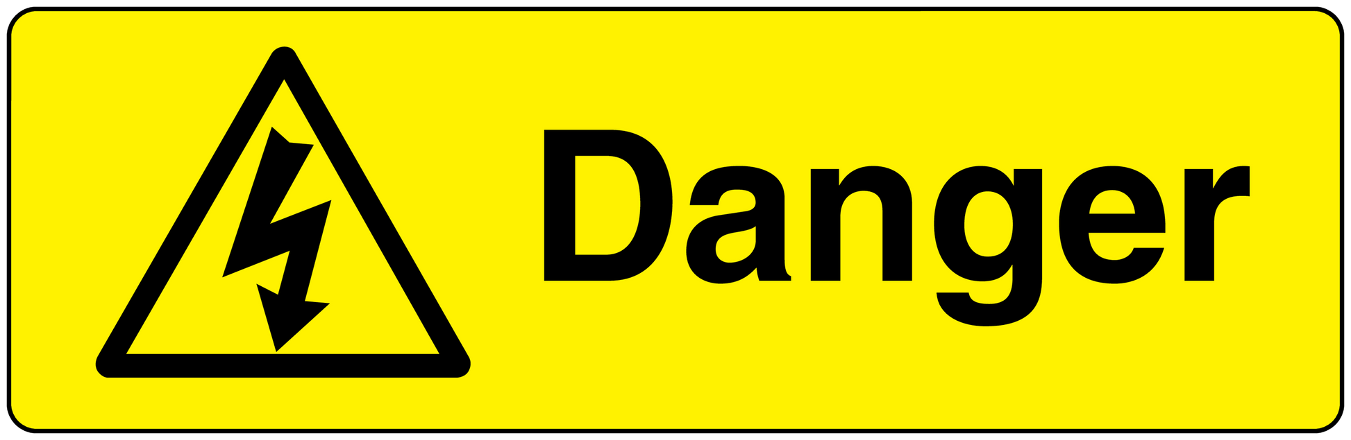 Danger warning sticker with yellow background, black triangle lightning icon, and “Danger” text