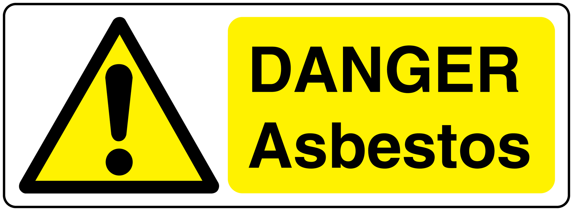 Yellow asbestos hazard sticker with triangle and bold 'DANGER Asbestos' text