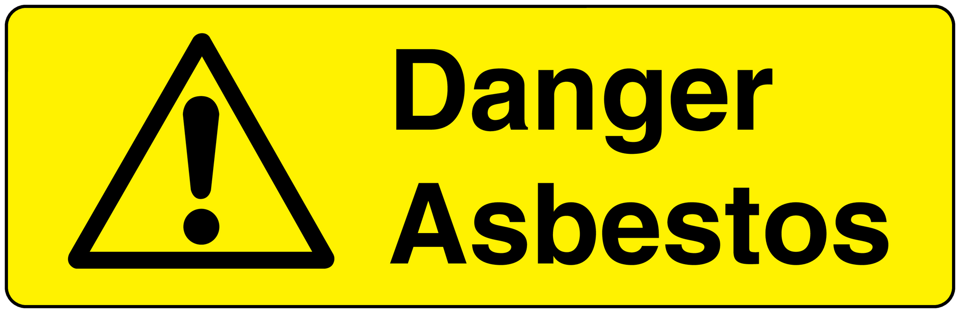 Danger asbestos hazard warning sticker with yellow border, warning triangle, and exclamation