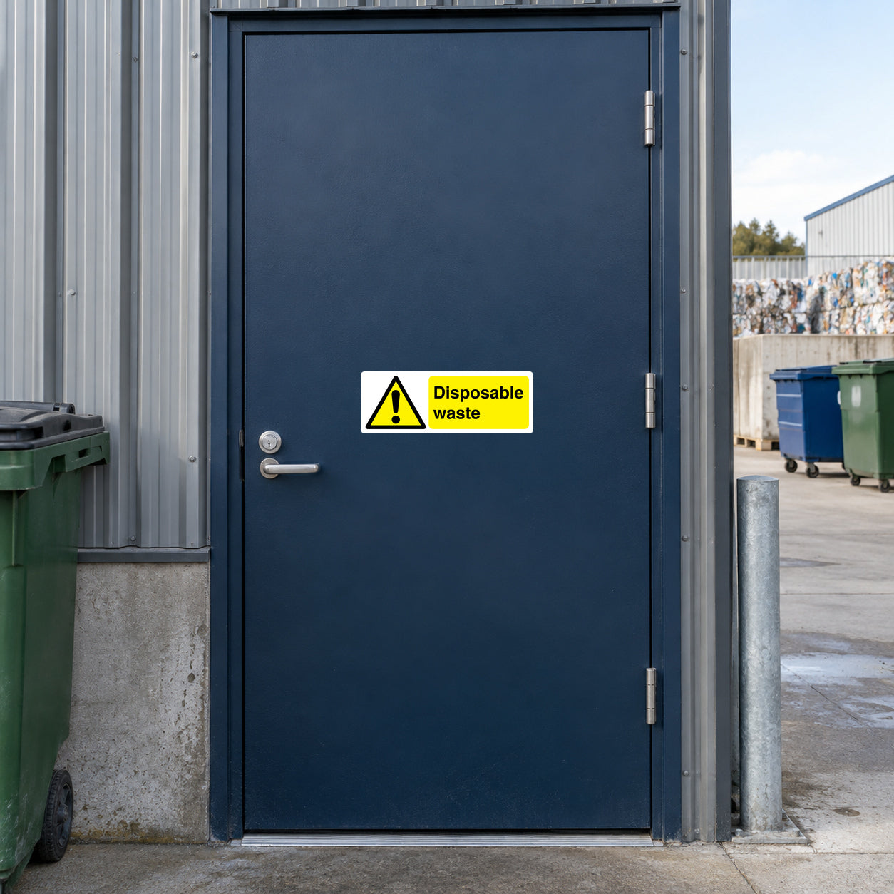 Disposable waste warning sticker, yellow label with black 'Disposable waste' text